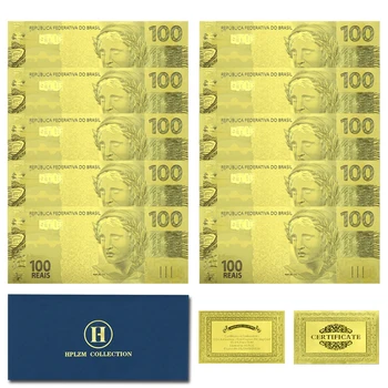 10vnt ir Voką Brazilija Aukso Folija Banknotų 100 Realijas Atminimo Uncurrency Suvenyrų Amatai