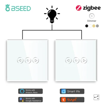 BSEED Zigbee 1Gang 2Way Dimeris Jungikliai LED Touch Jungiklius, Laiptai Miegamieji Tuya Smat Gyvenimo Alexa App Kontrolės Stiklo Skydelis