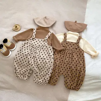 Baby Girl Drabužiai Vaikams Boutique 2023 M. Rudenį Naujų 2 Vienetų Rinkinių Marškinėliai Suspender Kelnės Dot Velvetas Vientisos Spalvos Pagrindo Marškinėliai Šviežia