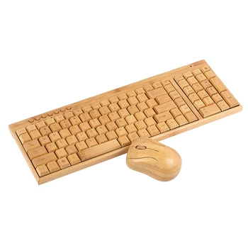 Bambuko 2.4 G Wireless Keyboard Mouse Combo Kompiuterio Klaviatūra Rankų darbo, Natūralios Medinės Įjunk ir dirbk 