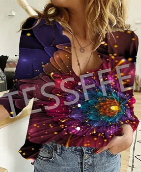 Drugelis Galaxy Psichodelinio Spalvinga Gėlių Modelio Tatuiruotė Retro 3DPrint Mygtuką Žemyn Marškiniai ilgomis Rankovėmis Moterų Atsitiktinis Marškinėliai P