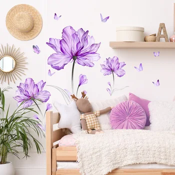 Gražus Violetinės Tulpės Gėlių Siena Lipdukas Gyvenamasis Kambarys Sofos Fone, Dekoras, Tapetai Lipni, Namų Dekoravimo Lipdukai