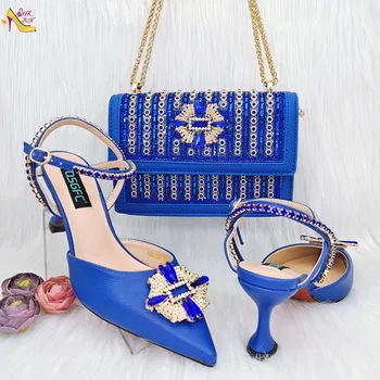 INS Stiliaus italijos Karališkoji Mėlyna Dizaino Aukštos Kokybės Moterų Siurbliai Ir Maišas Pilnas Strazdų Aukštos kokybės Medžiagos, Vestuvių