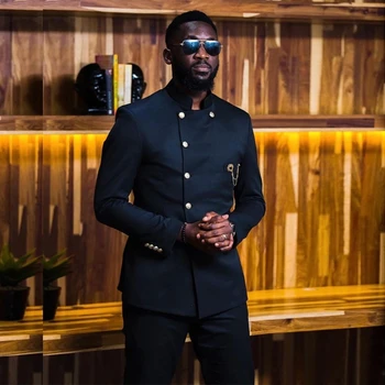Mados Afrikos Dizaino Juodos Vyrų Kostiumai Stovėti Apykaklės Kostiumas Homme Vestuvių Prom Terno Masculino Slim Fit Jaunikis Tuxedos Švarkas