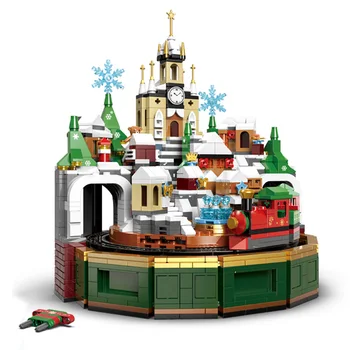 Miestas Kūrybiškumą Žiemą Kaime Kalėdų Pilies Music Box Modelio Kūrimo Blokai, Plytos, Plytos Statybos Rinkiniai Dovanos Vaikams