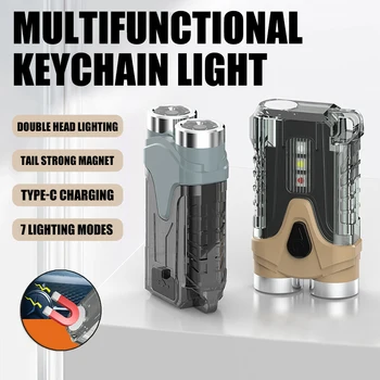 Mini LED EDC Keychain Žibintuvėlis Nešiojamas Žibintuvėlis, 7 Režimai Apšvietimo USB Įkrovimo Darbą Šviesos su Magnetu Kempingas Kišenėje Žibintų