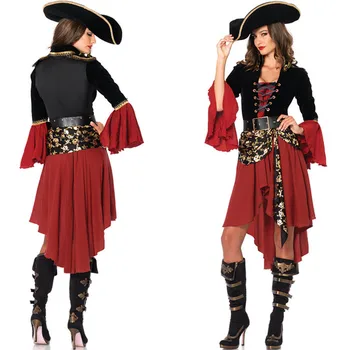 Moterų Karibų Piratų Kapitonas Kostiumas Helovinas Vaidmenų Cosplay Kostiumas Medoeval Gotikos Išgalvotas Moteris Suknelė