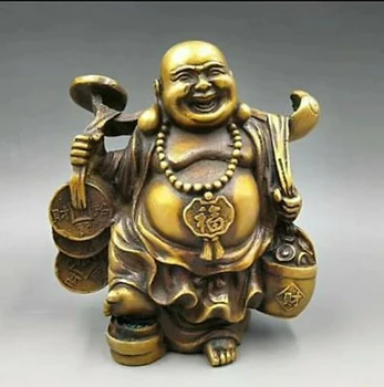 Patung Budos Maitrėjos Kekayaan Fengshui tembaga Tiongkok, patung Budos Maitrėjos bahagia