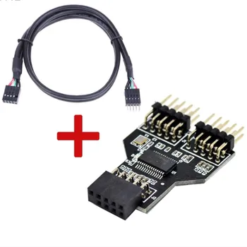 Plokštė USB 9Pin Sąsaja Antraštė Splitter 1 2 prailginimo Laido Adapteriu 9-Pin USB HUB USB 2.0 Jungtis RGB 