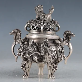 QIANLONG Kinijos senovinių smilkalų degiklis, vario, sidabro, aštuonių immortals, kylin