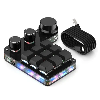 RGB Makro Klaviatūros 3 Rankenėlę USB Užsakymą Klaviatūra Mini Mechaninė Klaviatūra Programavimo Makro Žaidimų Klaviatūra PS Pg PR