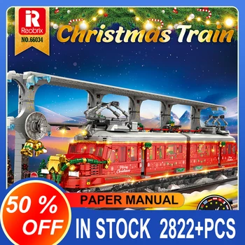 Reobrix SS 66034 Kalėdų Traukinių Stotis Apdailos LED Šviesos Statyba Blokai, Plytos Formos Kalėdų Dovana Žaislai Vaikams