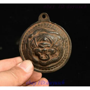 Senoji Tibeto Budizmo Bronzos Blogis Drakonas Žvėris Totem Galvos Statula Amuletas Pakabukas