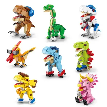 Surenkami Blokai Žaislas mažo Dydžio Dinozaurų Pasaulyje Triceratopsas Tyrannosaurus Vaikų Gyvūnų Modelio, Plytos, Žaislų mergaitėms Dovanų