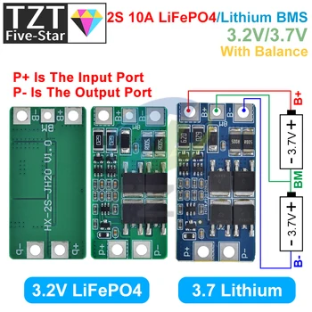 TZT BMS 2S 3.2 V, 3,7 V, 10A LiFePO4 / Ličio Baterija Apsaugos Valdybos 6.4 7.2 V V 18650 32650 Baterijos, Su Pusiausvyra
