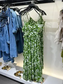 bazaleas parduotuvėje traf 2023 Elegantiškos Žalios spalvos Gėlių Spausdinti Slim moterų suknelės Elegantiškas Jaunimo Šalis Suknelė europos sąjungos oficialusis