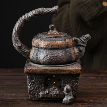 Japonų Rankų Darbo Keramikos Arbatinukas Arbatos Puodą Paauksuota Moliūgų Kėlimo Pluošto Puodą Žvakė Šiltas Arbatinukas Nustatyti Infuser Teaware Virtuvė, Valgomasis